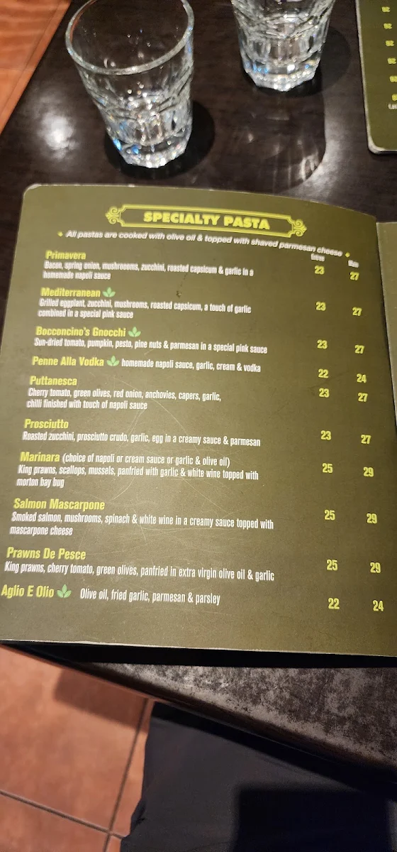Menu, Bocconcino's Woodfired Pizzeria