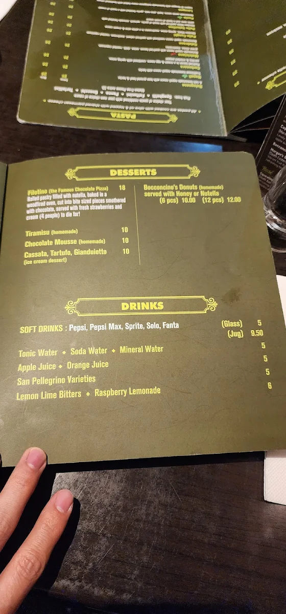 Menu, Bocconcino's Woodfired Pizzeria