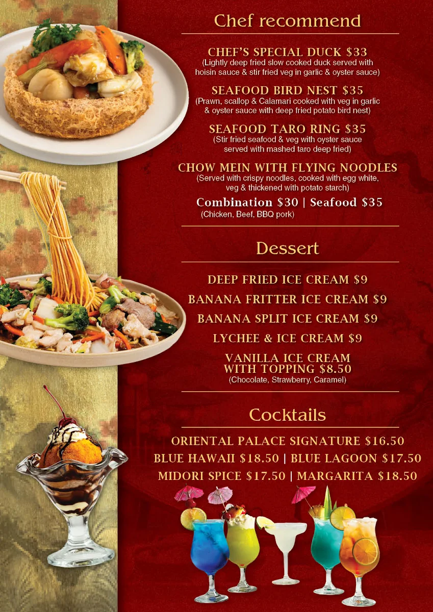 Menu, Oriental Palace Chinese Restaurant