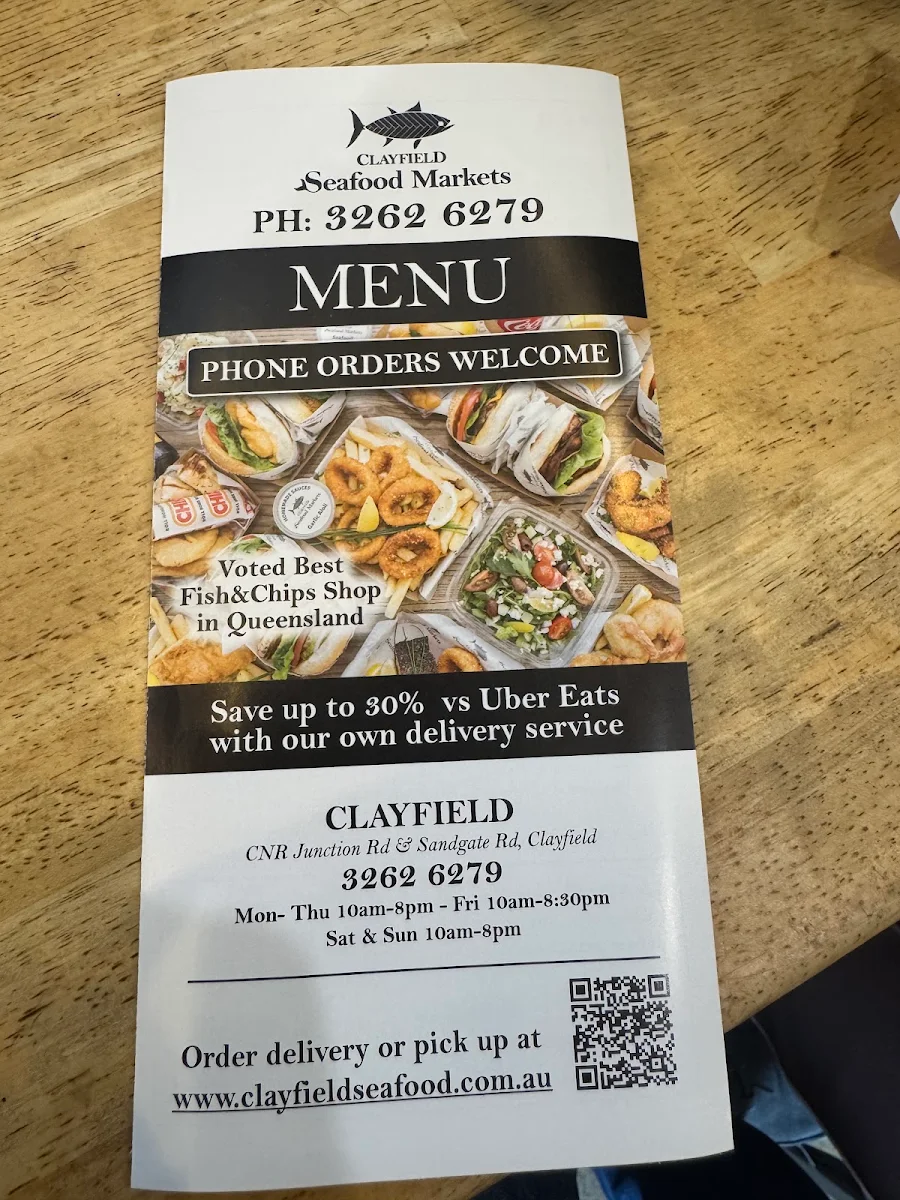 Menu, Clayfield Seafood Markets