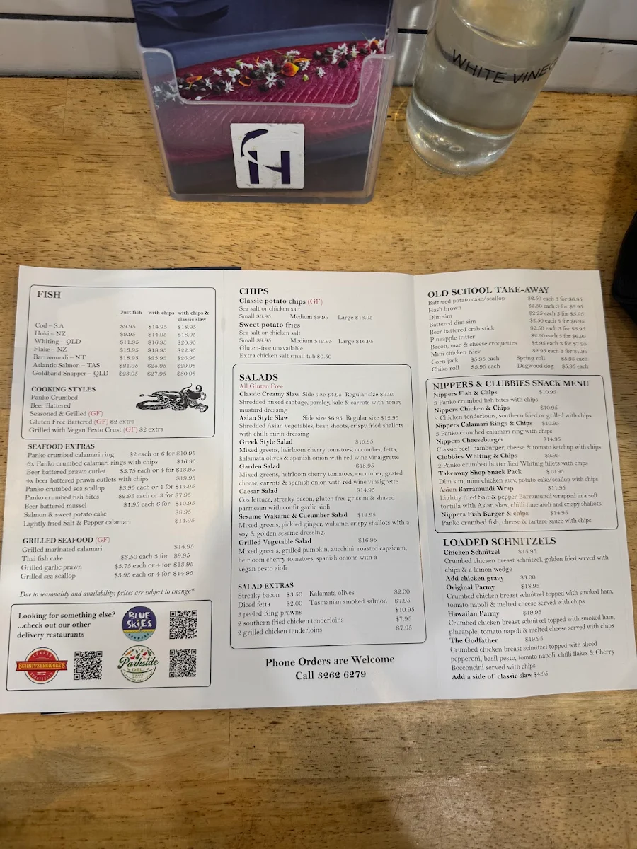 Menu, Clayfield Seafood Markets