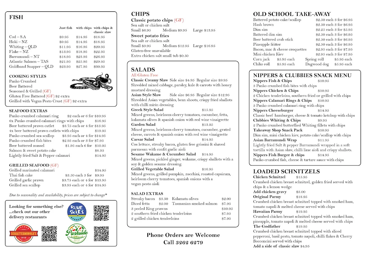 Menu, Clayfield Seafood Markets