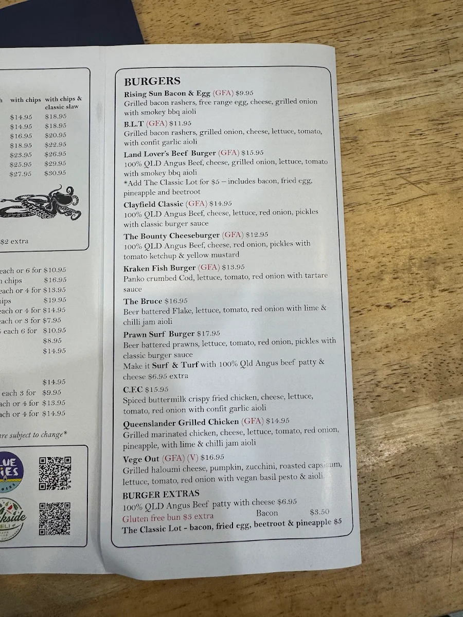 Menu, Clayfield Seafood Markets