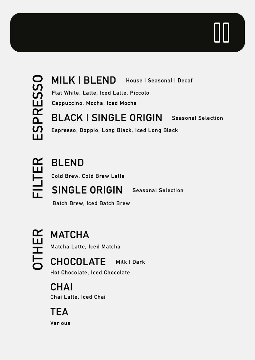 Menu, Foster & Black Specialty Coffee Roastery