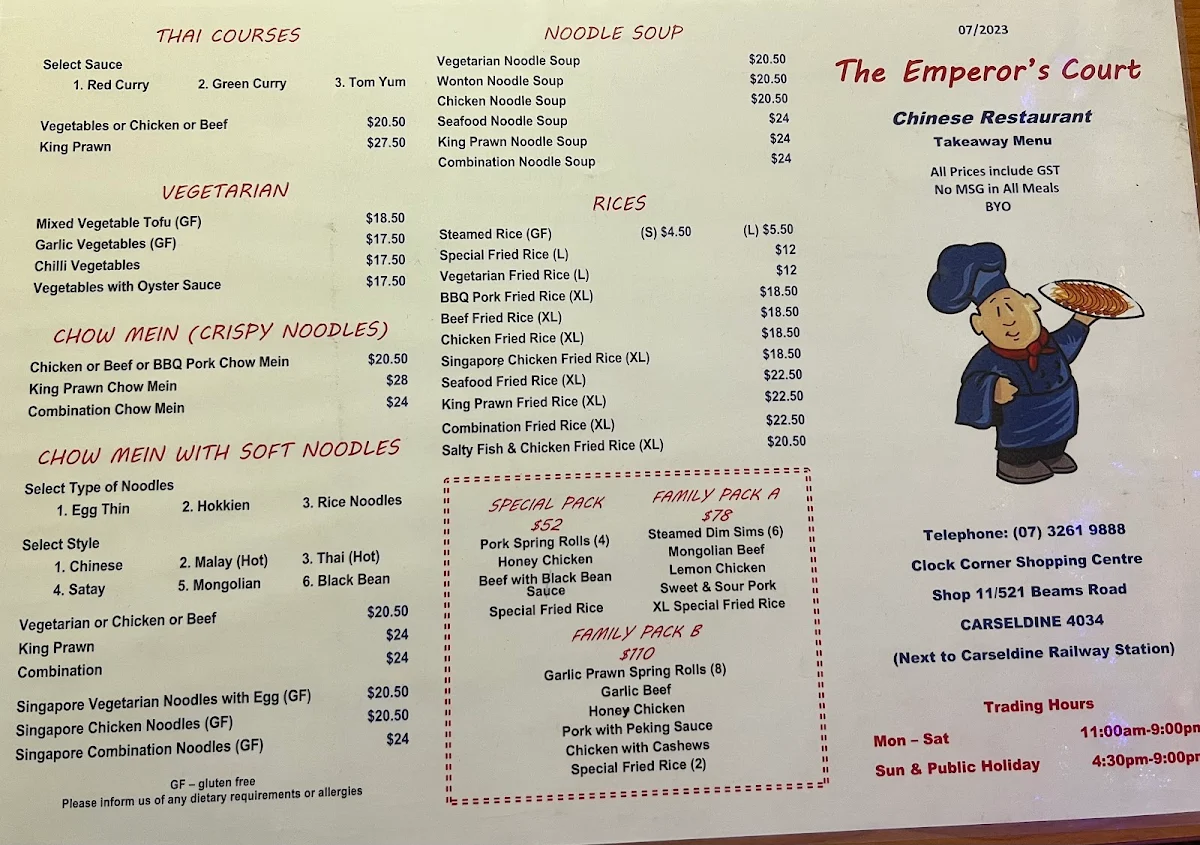 Menu, The Emperor's Court