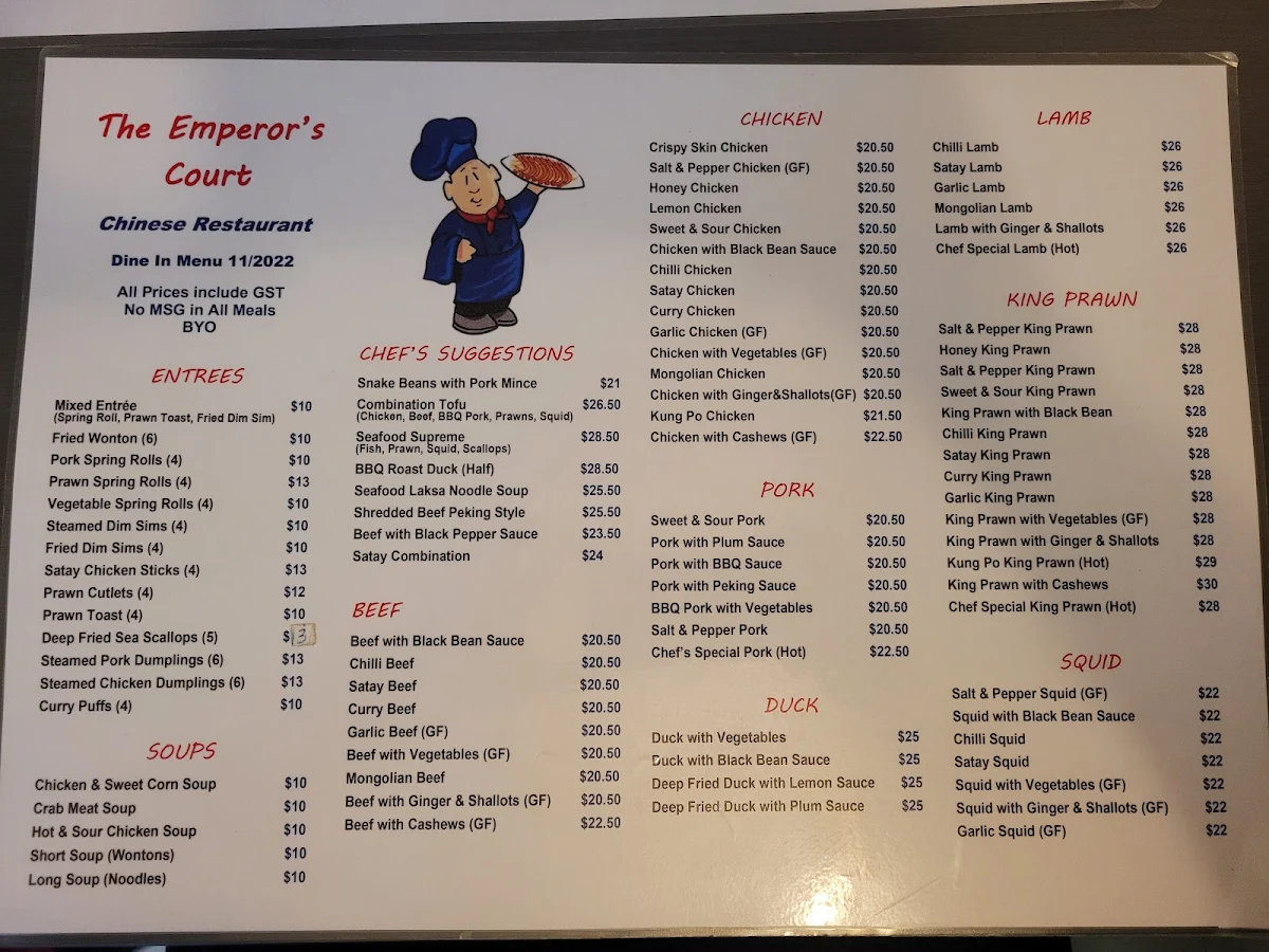 Menu, The Emperor's Court