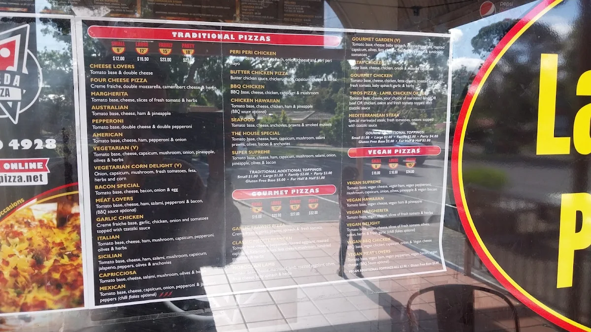 Menu, Needa Pizza