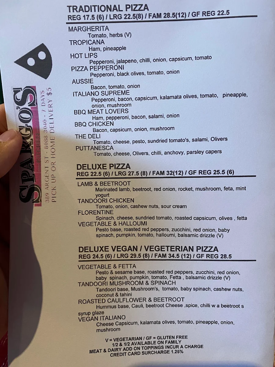 Menu, Spargos Kitchen