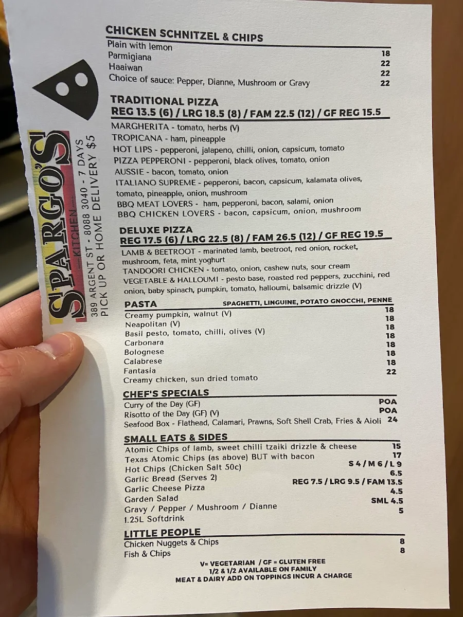 Menu, Spargos Kitchen