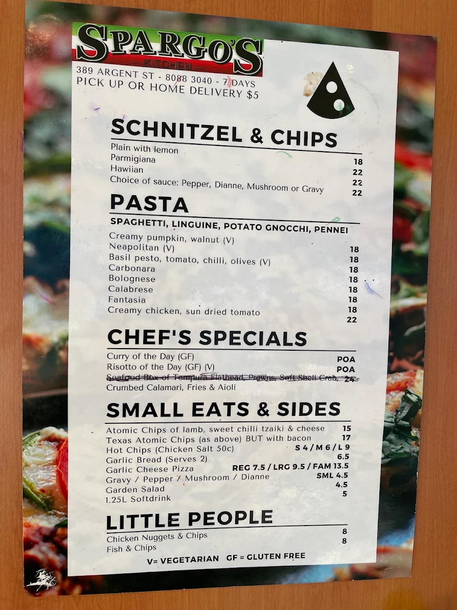 Menu, Spargos Kitchen
