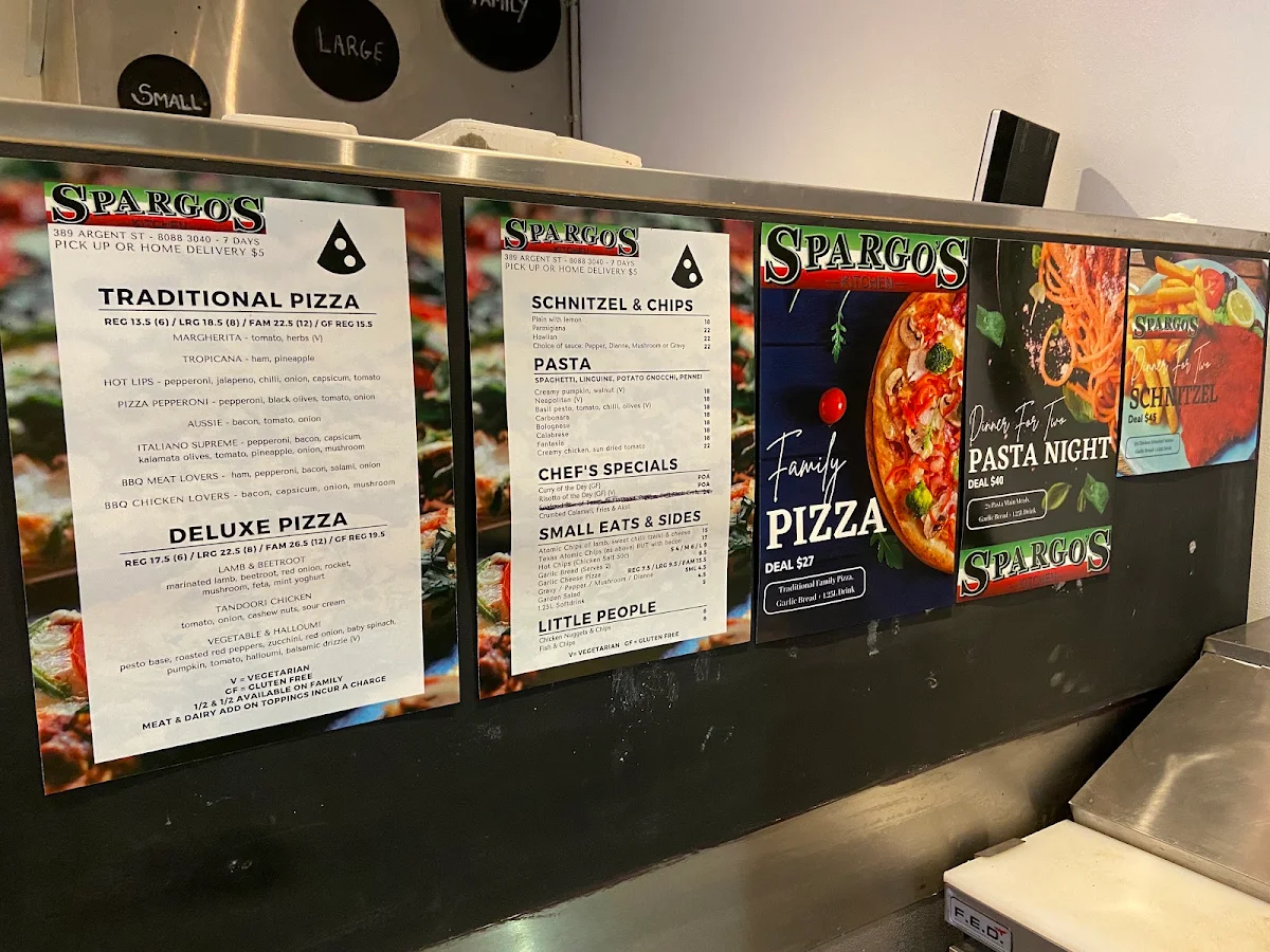 Menu, Spargos Kitchen