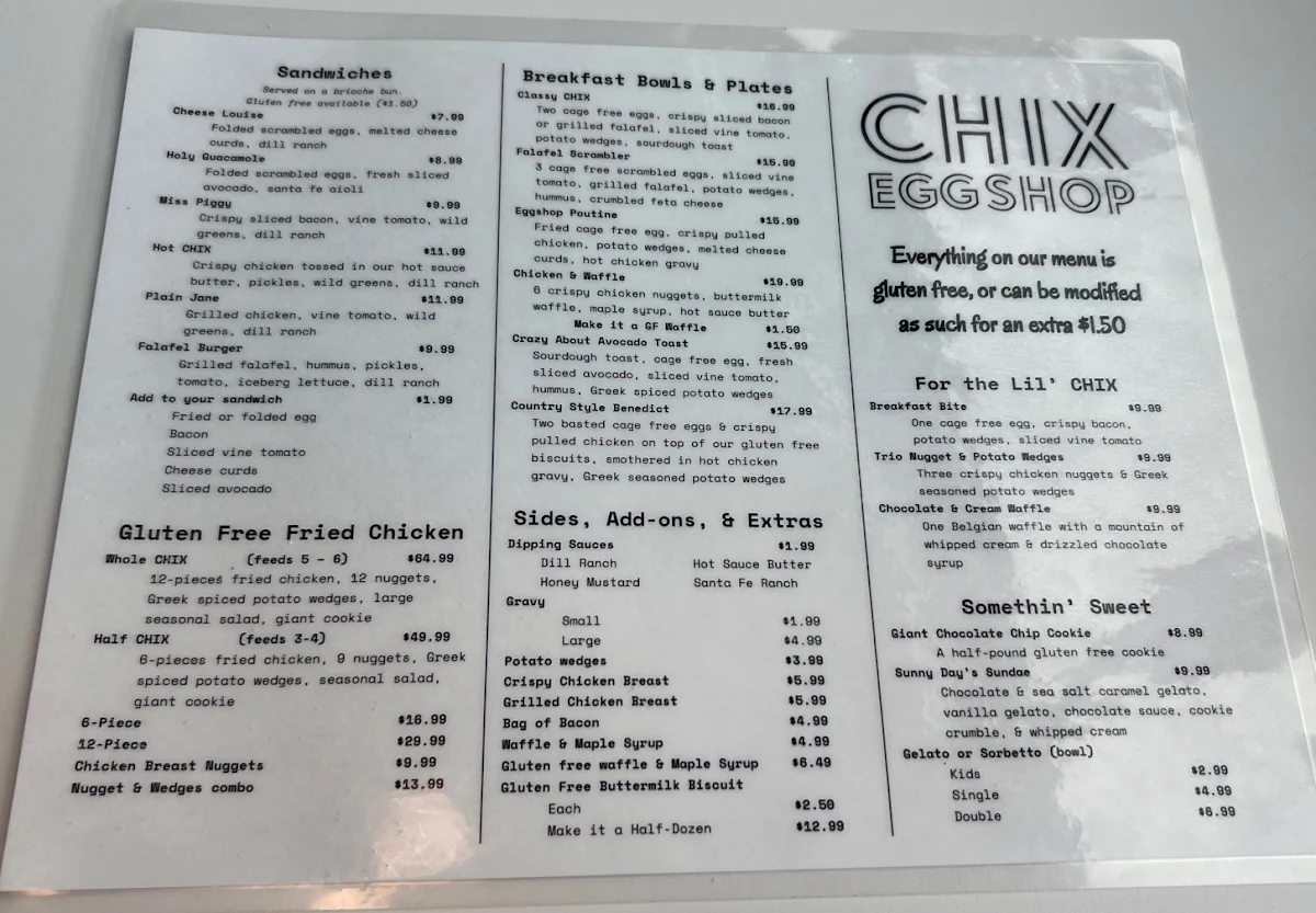 Menu, Connie & John's Roof Top Patio
