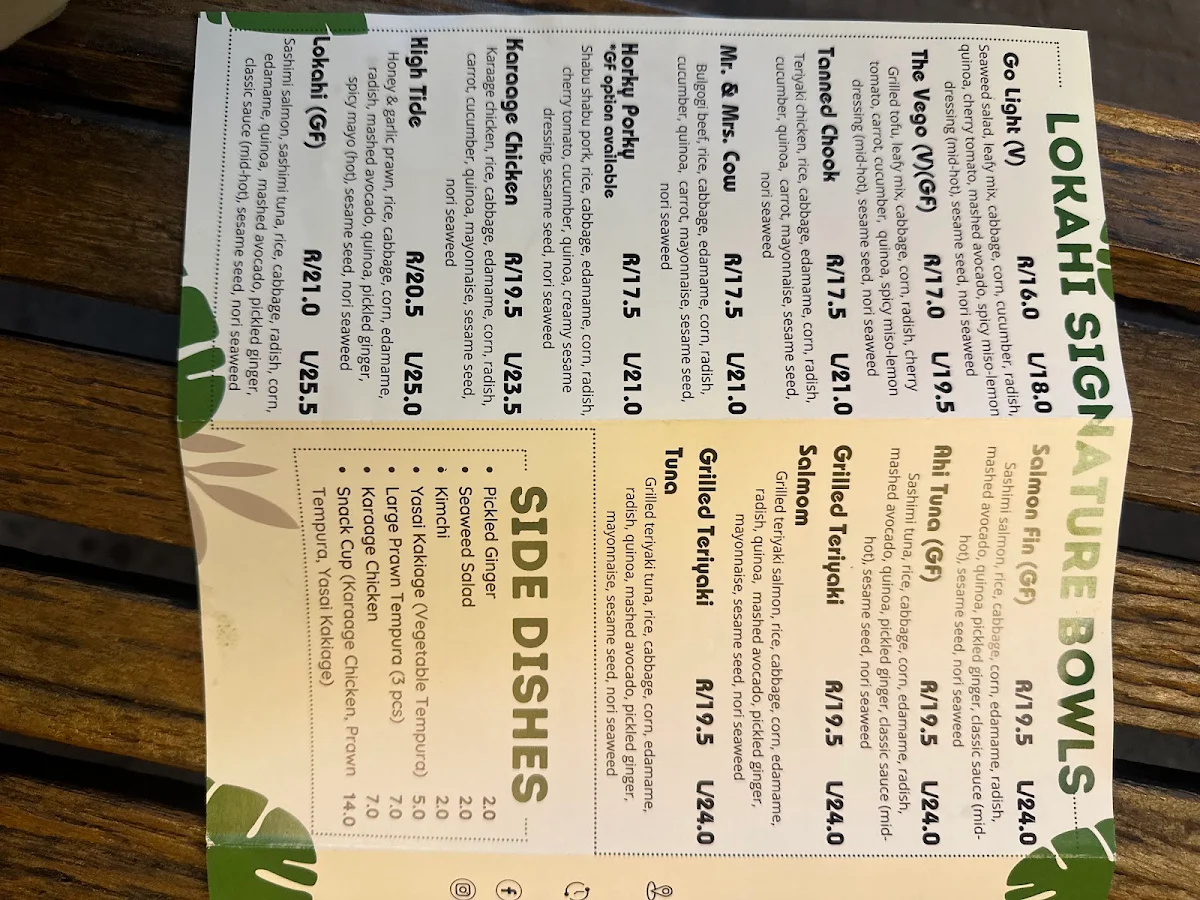 Menu, Lokahi Poke Bar