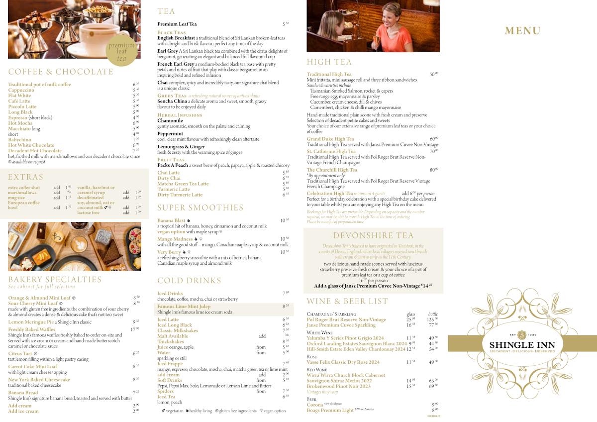 Menu, Shingle Inn City Hall