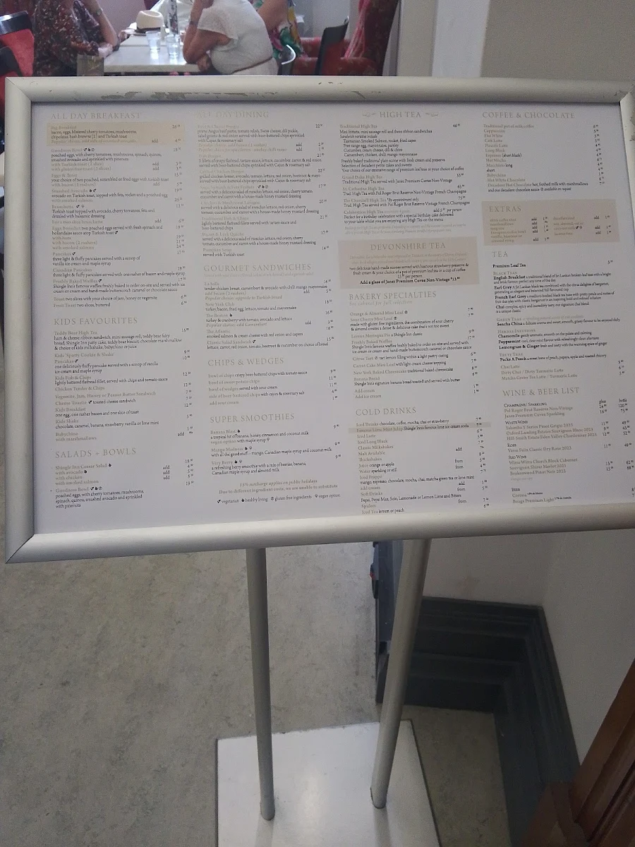 Menu, Shingle Inn City Hall