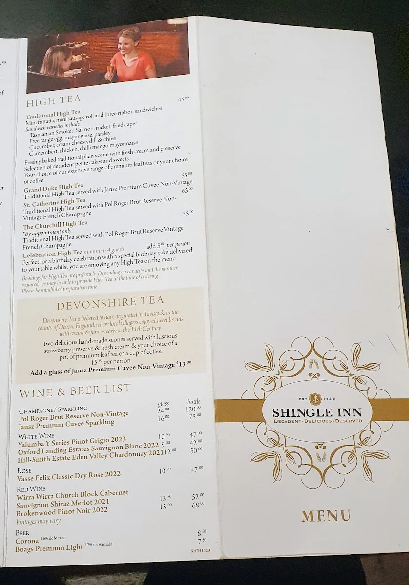Menu, Shingle Inn City Hall
