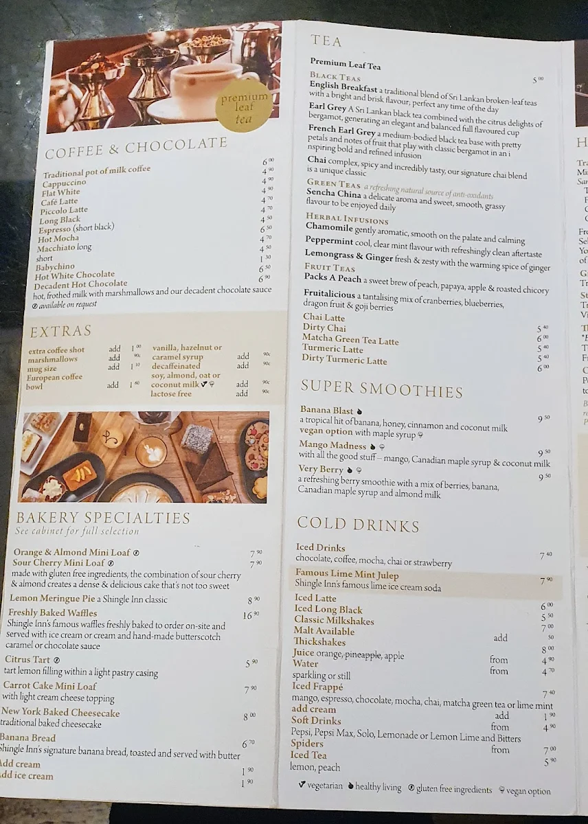 Menu, Shingle Inn City Hall