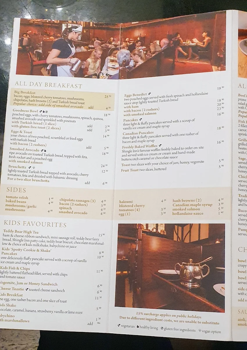 Menu, Shingle Inn City Hall