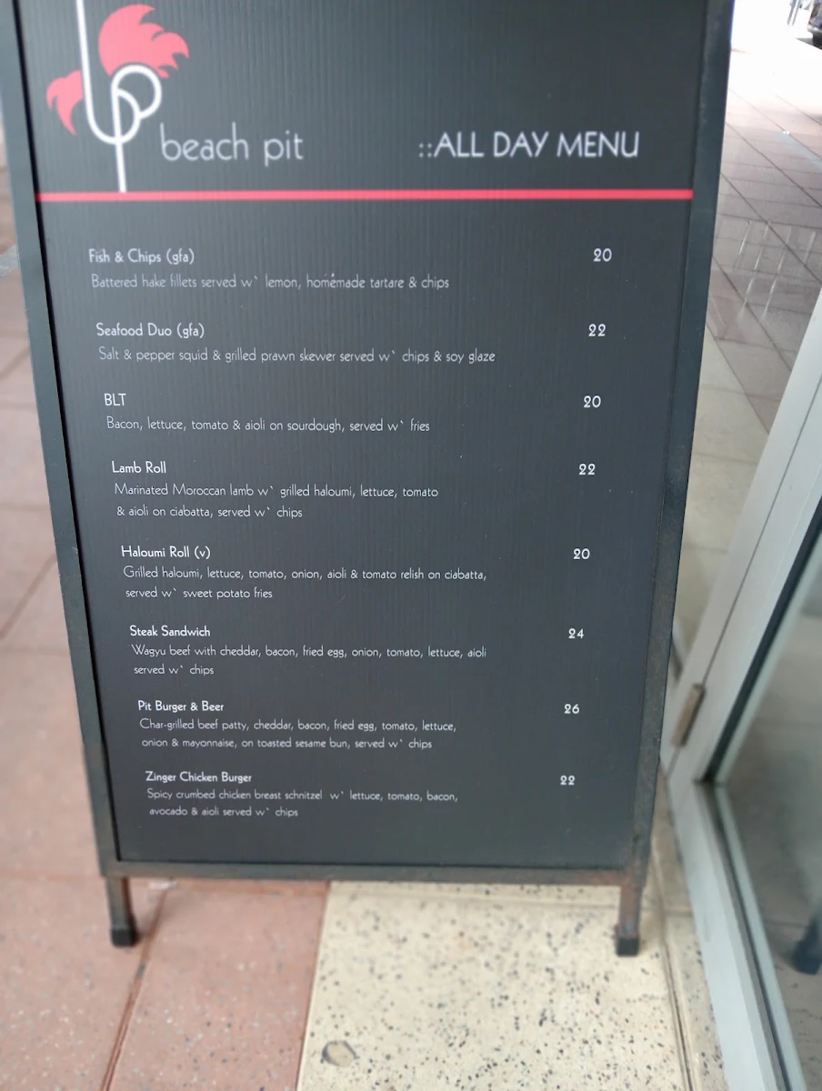 Menu, Cafe Beach Pit