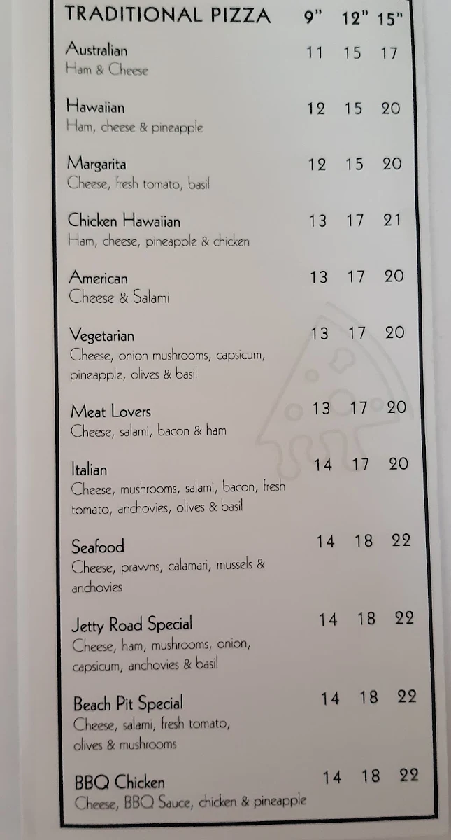 Menu, Cafe Beach Pit