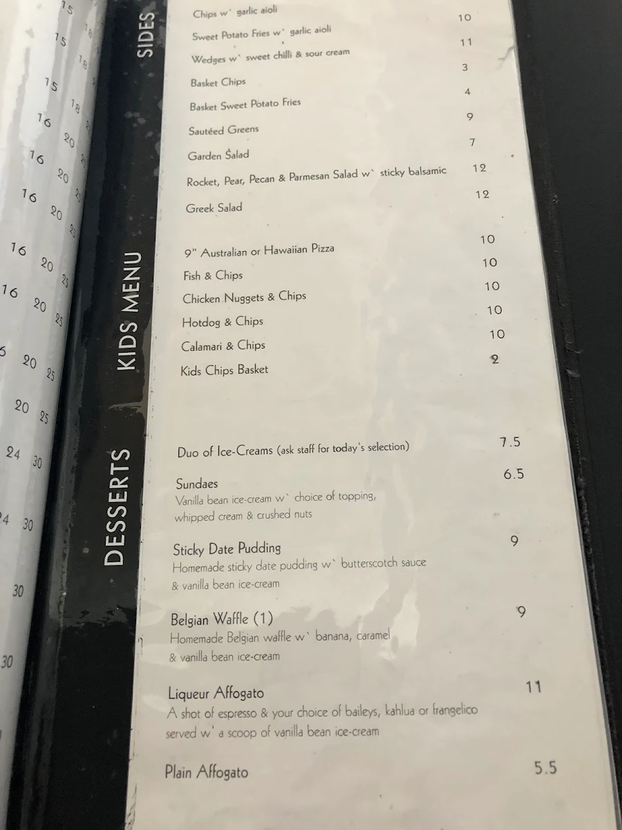 Menu, Cafe Beach Pit