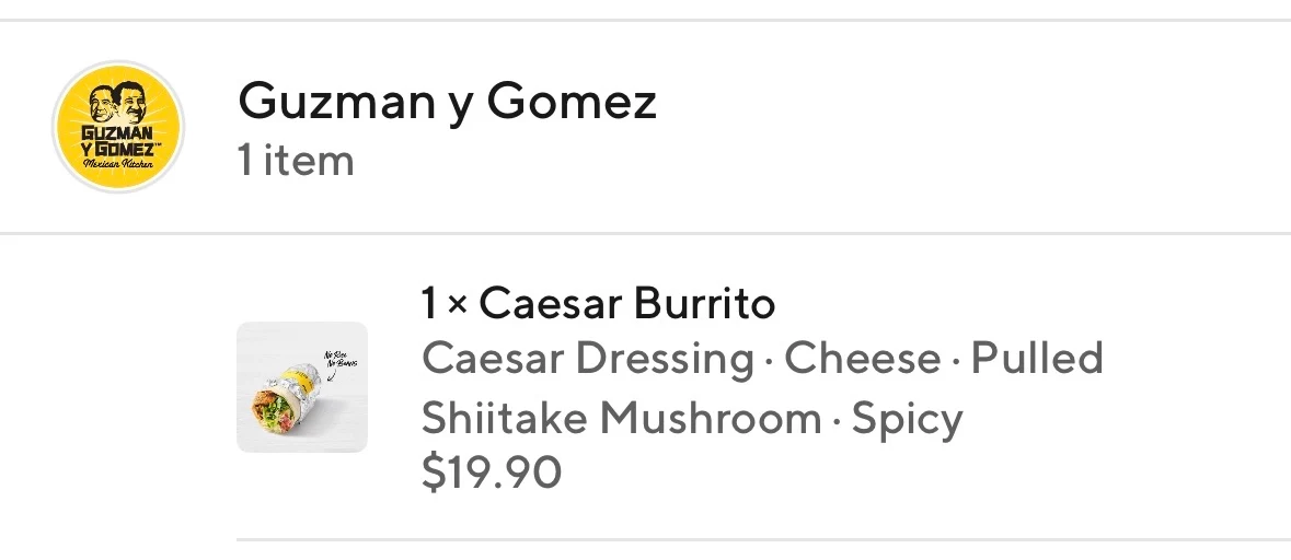 Menu, Guzman y Gomez - UNSW