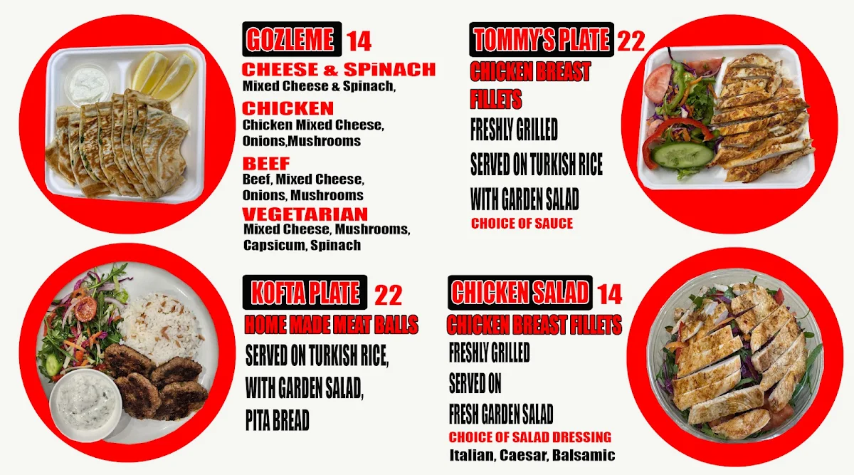 Menu, Tommy's Kebabs & Burgers