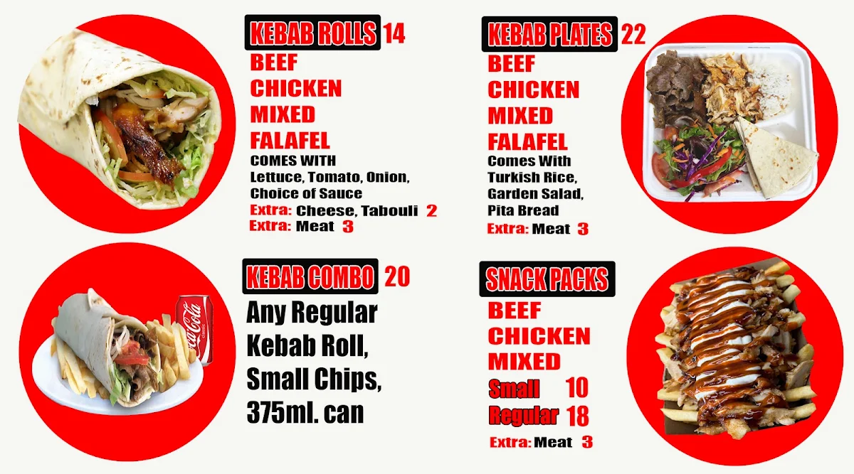 Menu, Tommy's Kebabs & Burgers