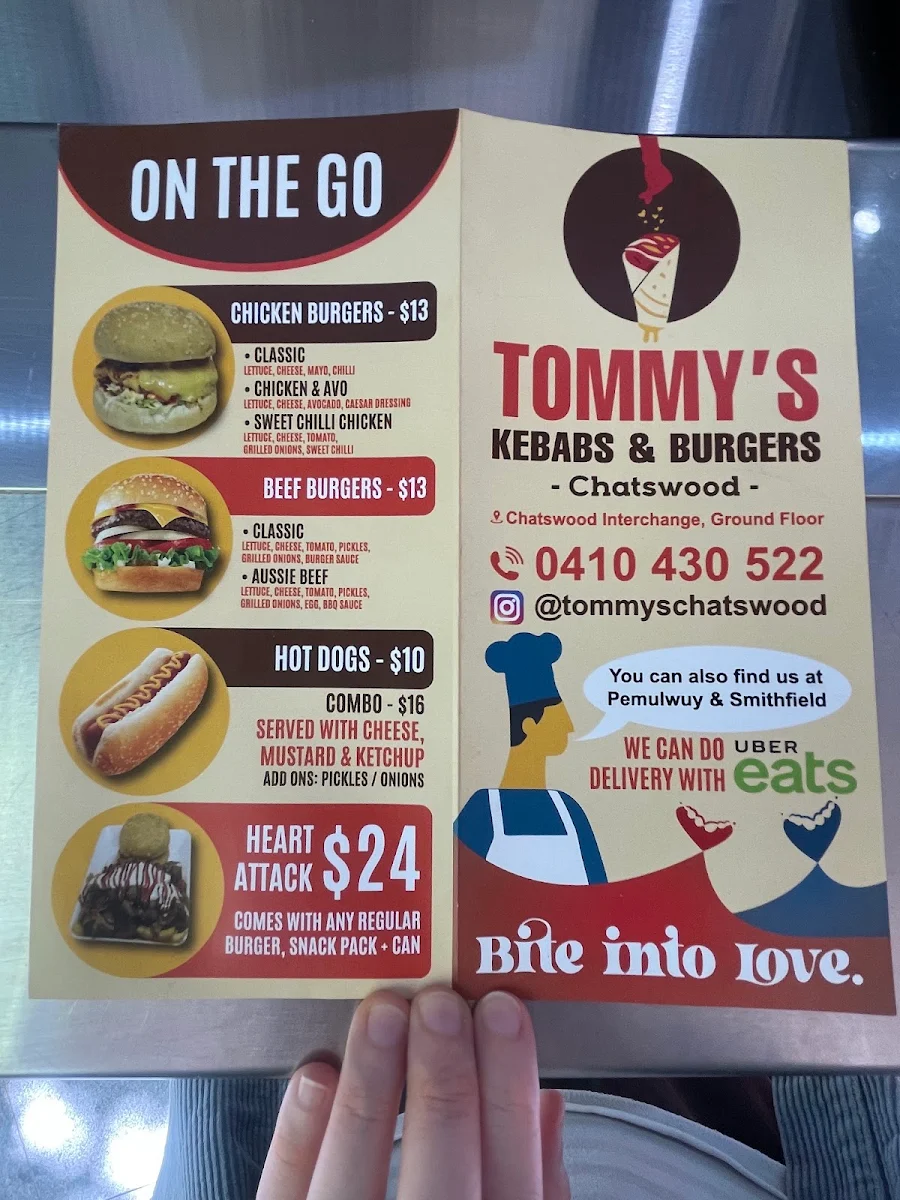 Menu, Tommy's Kebabs & Burgers