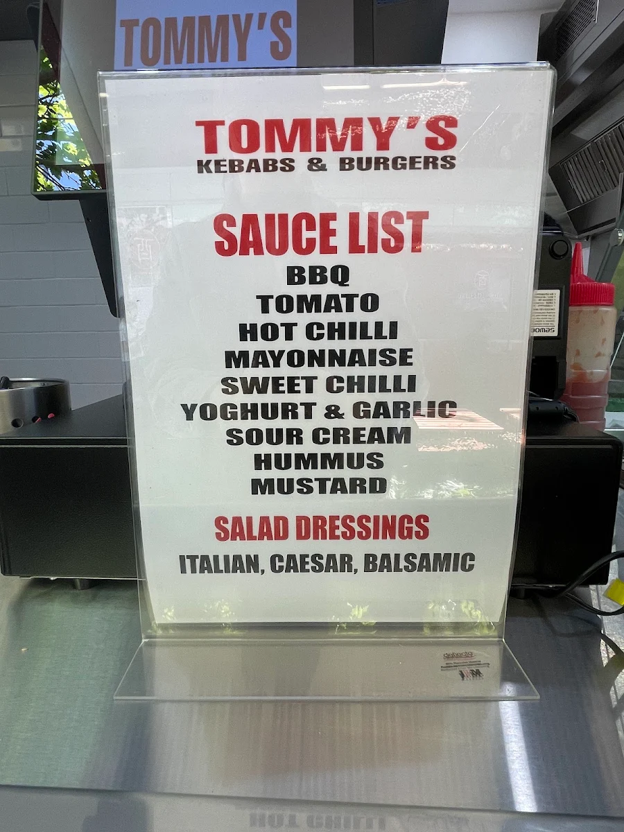 Menu, Tommy's Kebabs & Burgers
