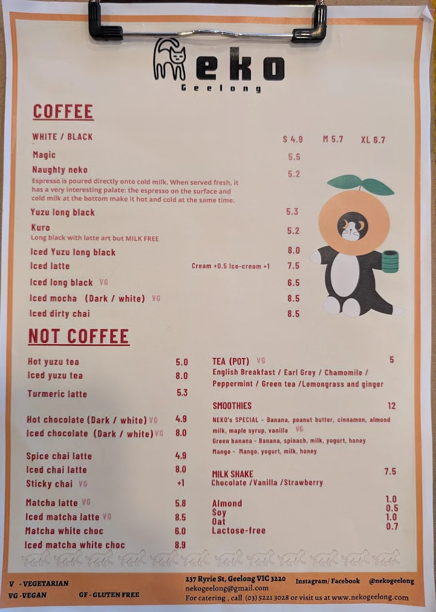 Menu, Cat-themed Japanese cafe | neko Geelong