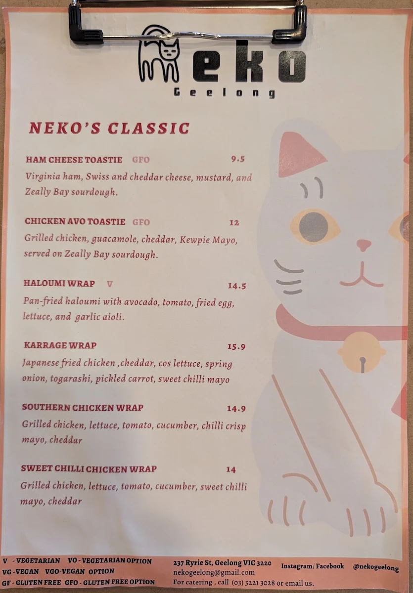 Menu, Cat-themed Japanese cafe | neko Geelong