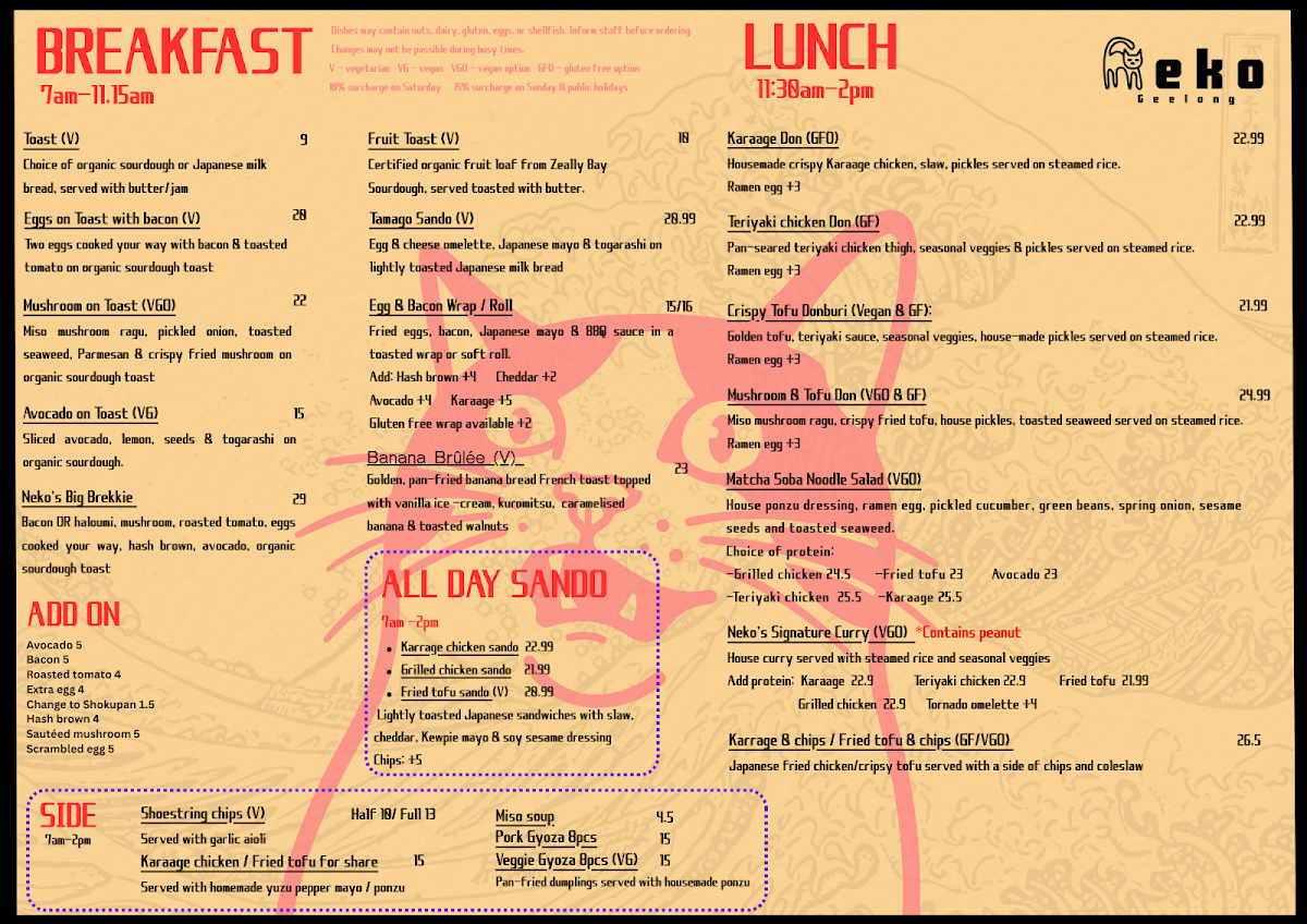 Menu, Cat-themed Japanese cafe | neko Geelong