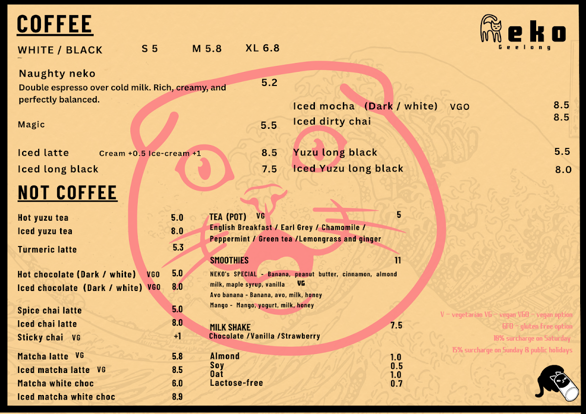 Menu, Cat-themed Japanese cafe | neko Geelong