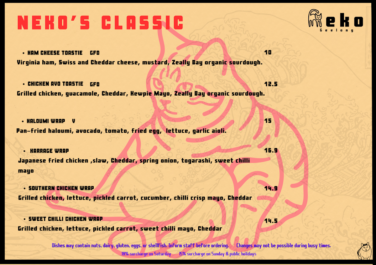 Menu, Cat-themed Japanese cafe | neko Geelong