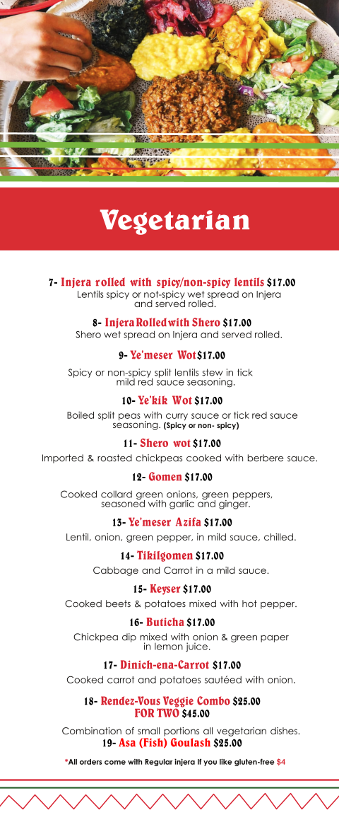 Menu, Rendez-Vous Ethiopian and Eritrean Restaurant