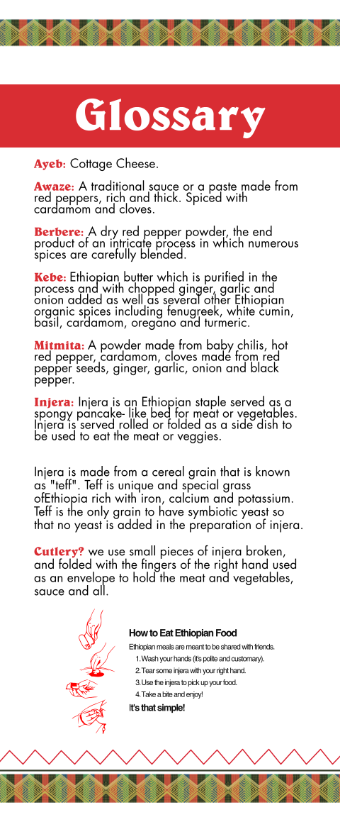Menu, Rendez-Vous Ethiopian and Eritrean Restaurant