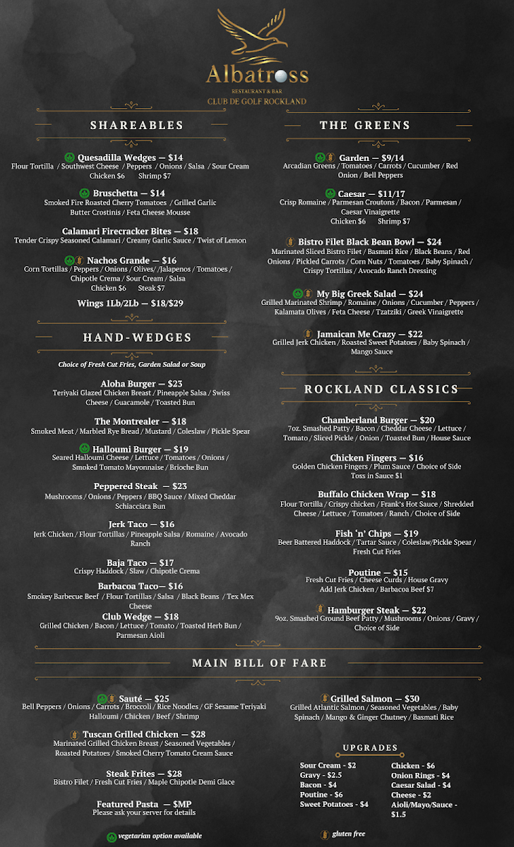 Menu, Albatross Restaurant