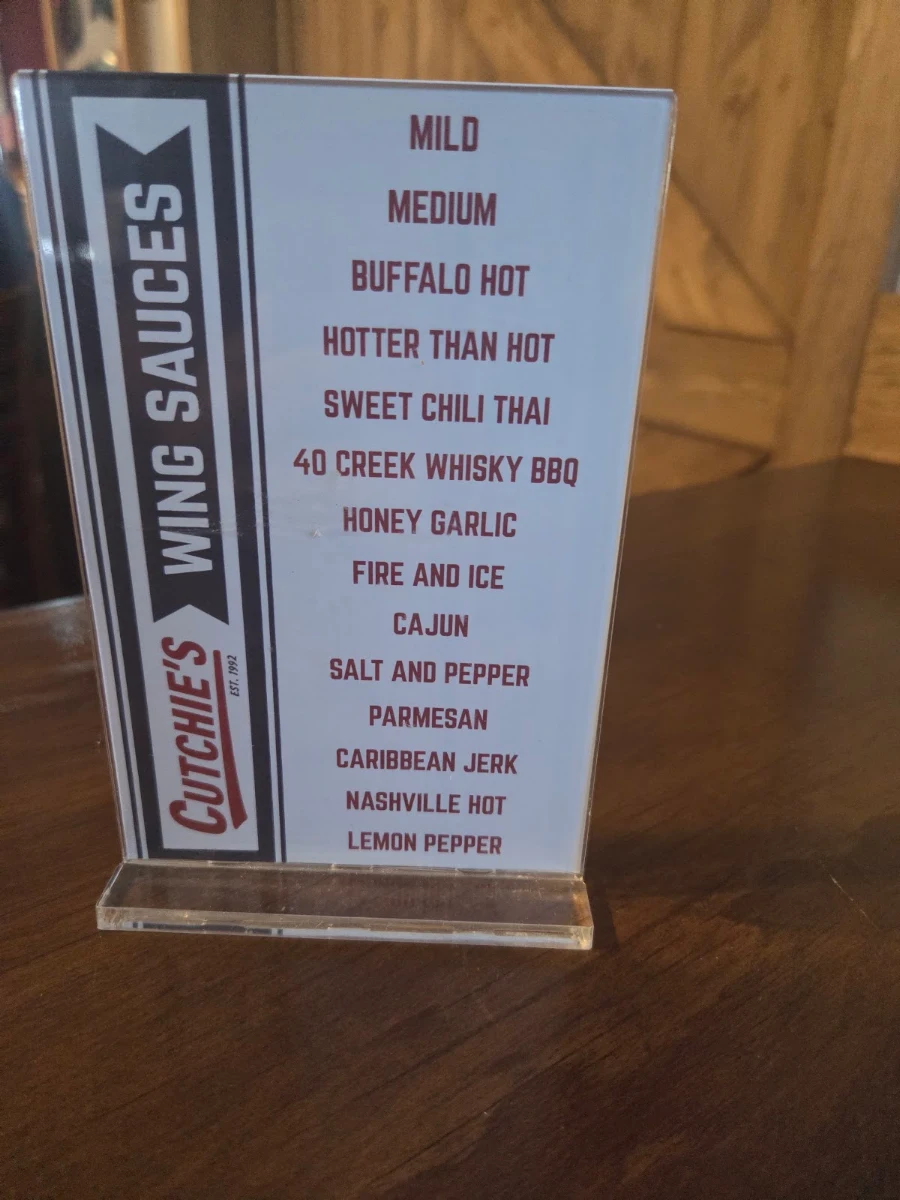 Menu, Cutchie's Sports Tap & Eatery