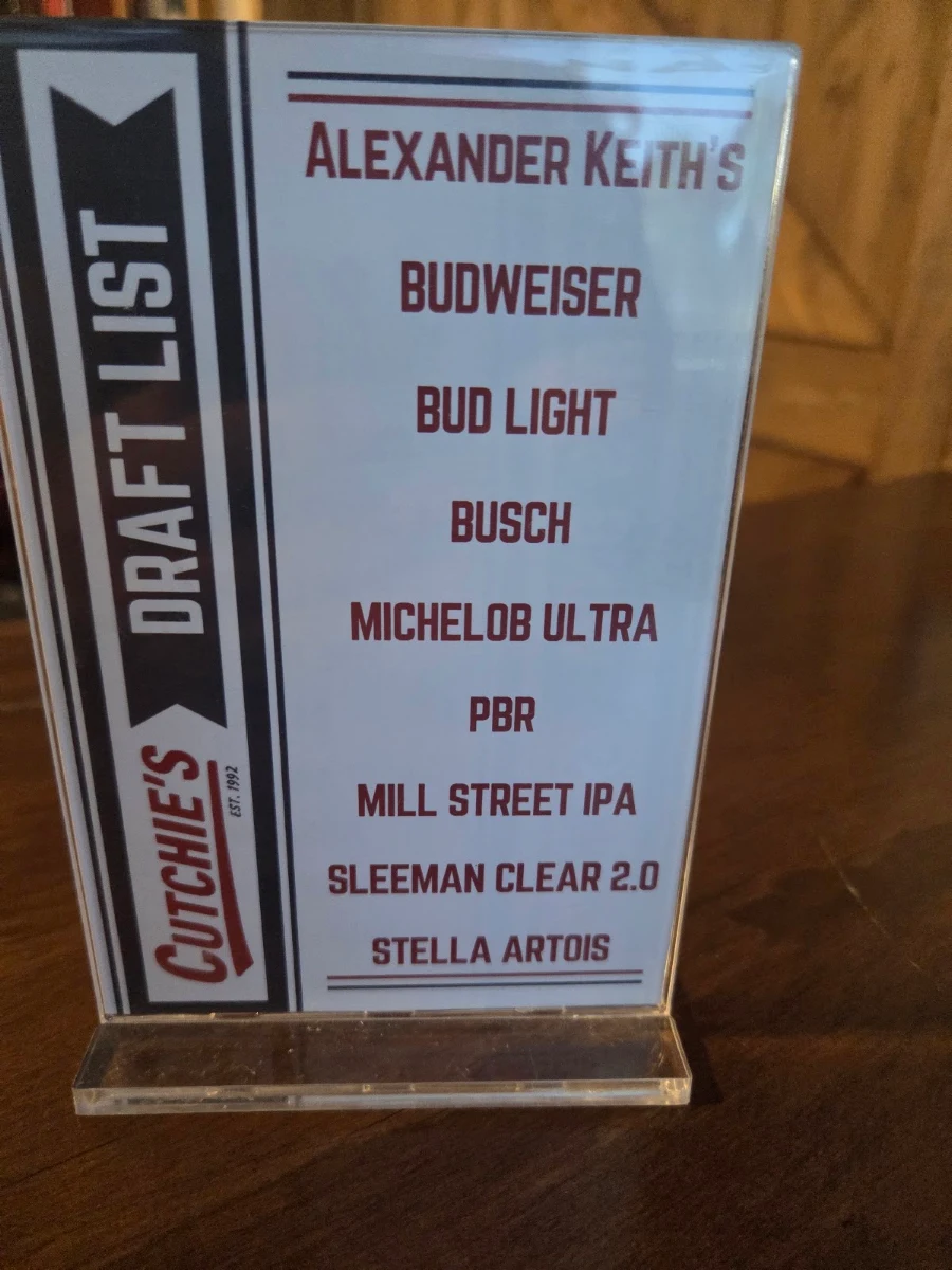 Menu, Cutchie's Sports Tap & Eatery
