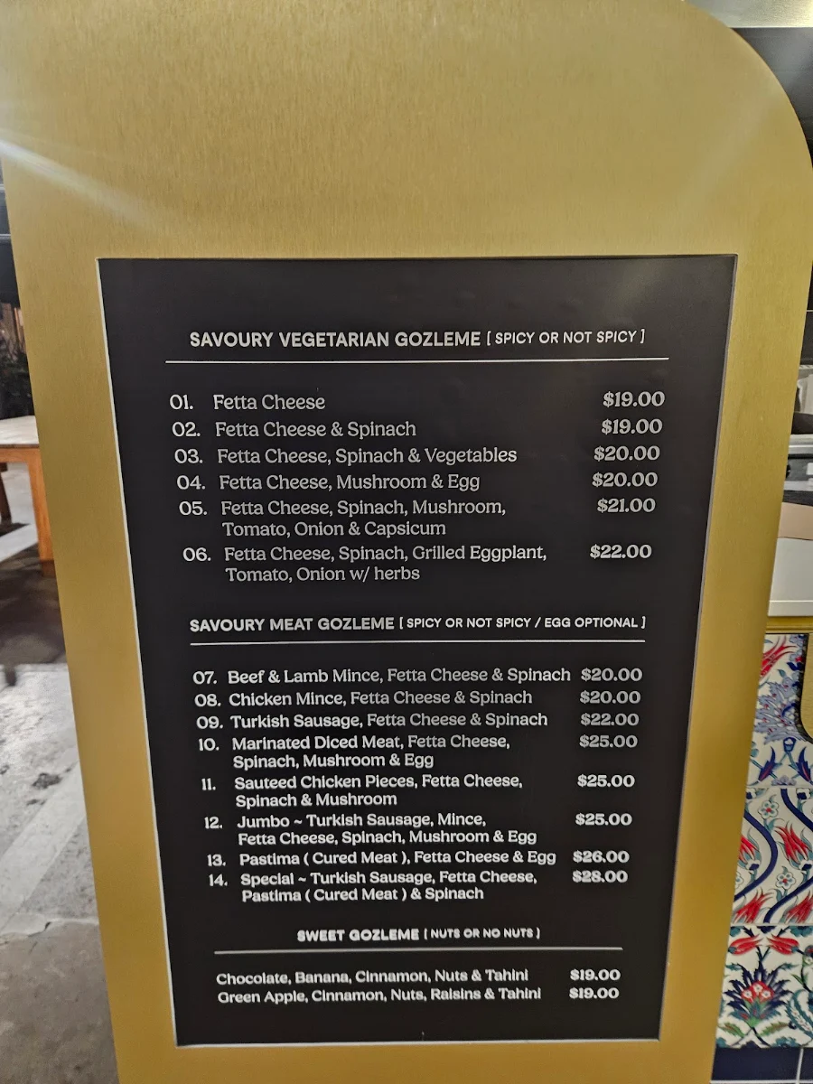 Menu, Go Go Gozleme
