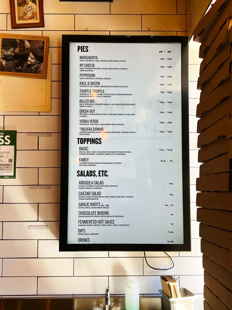 Menu, North of Brooklyn Pizzeria