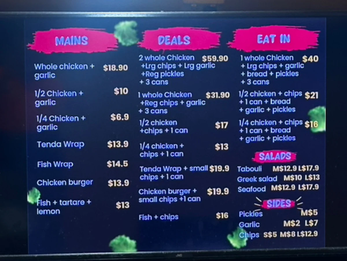 Menu, Tender Wrap