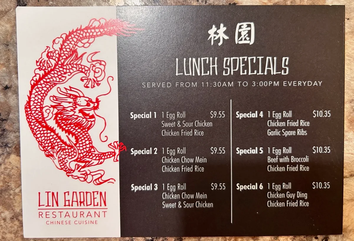 Menu, Lin Garden Restaurant