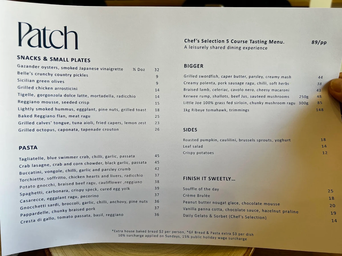 Menu, Patch Kitchen & Garden