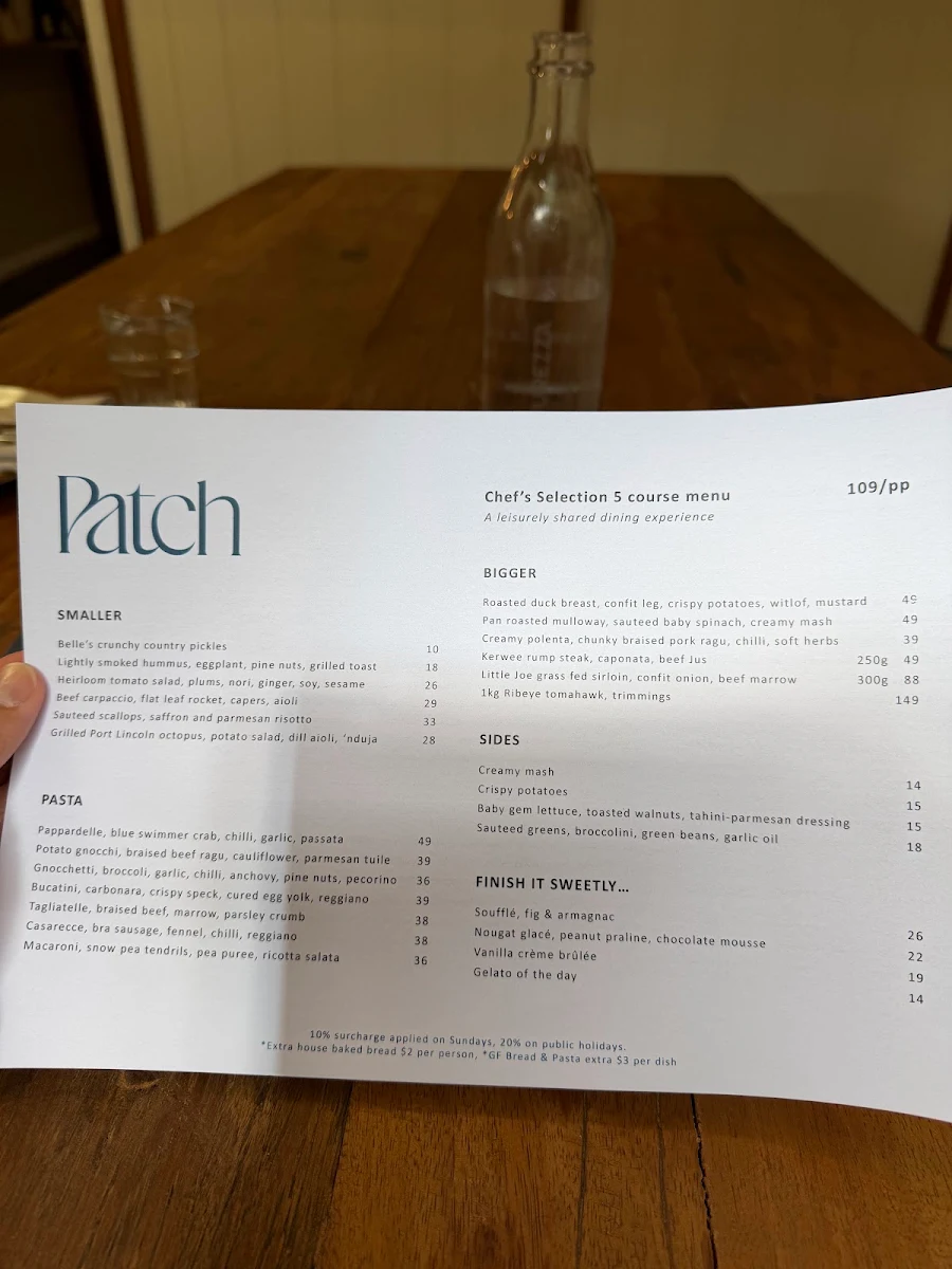 Menu, Patch Kitchen & Garden
