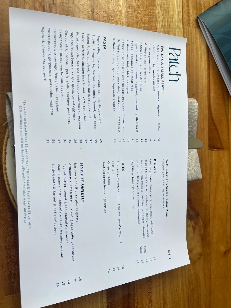 Menu, Patch Kitchen & Garden