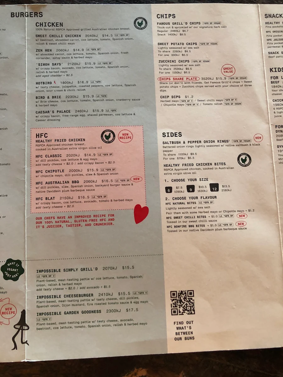 Menu, Grill'd Townsville