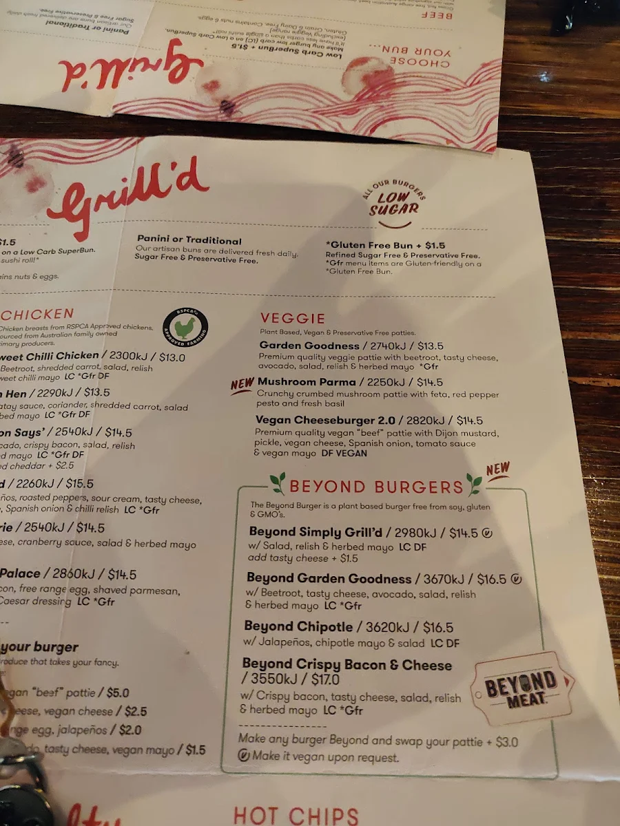 Menu, Grill'd Townsville