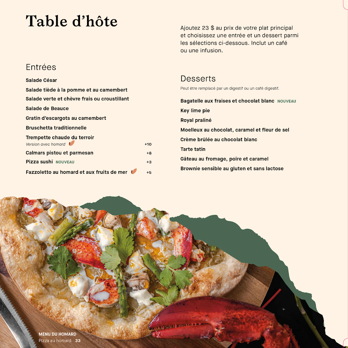 Menu, La Piazzetta Repentigny